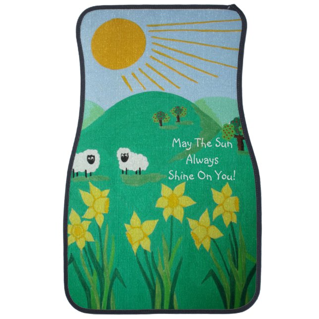 fun scenic illustration of cute sheep car floor mat (Front)