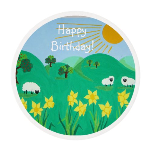 fun scenic illustration of cute sheep edible frosting rounds