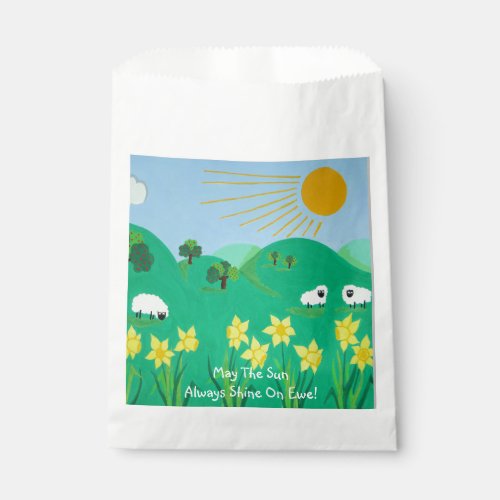 fun scenic illustration of cute sheep for kids favor bag