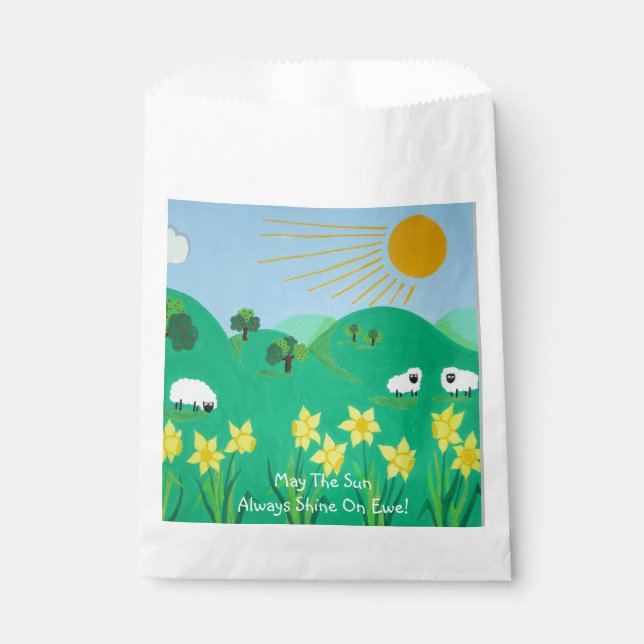 fun scenic illustration of cute sheep for kids favor bag (Front)