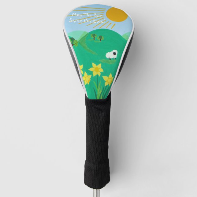 fun scenic illustration of cute sheep golf head cover (Front)