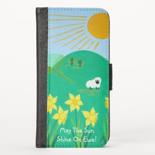 fun scenic illustration of cute sheep iPhone x wallet case