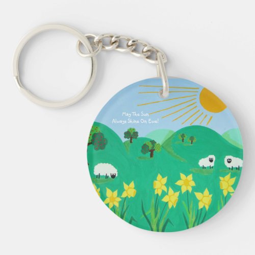 fun scenic illustration of cute sheep keychain