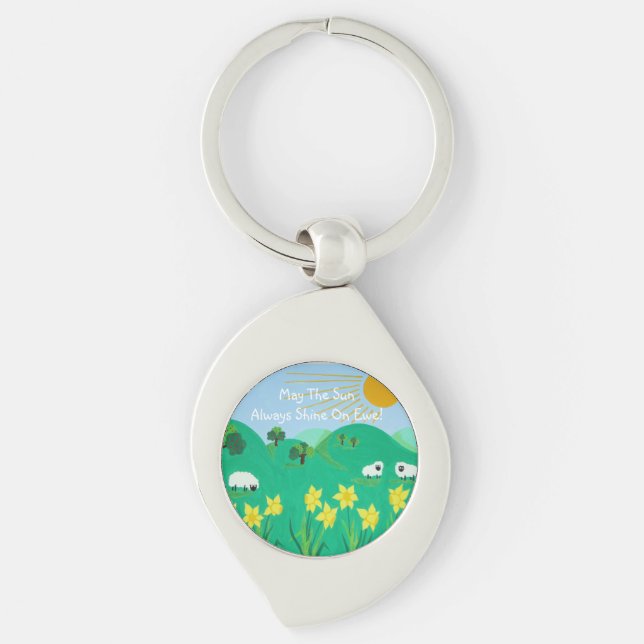 fun scenic illustration of cute sheep keychain (Front)