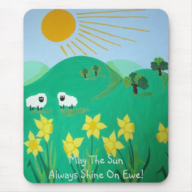 fun scenic illustration of cute sheep mouse pad (Front)