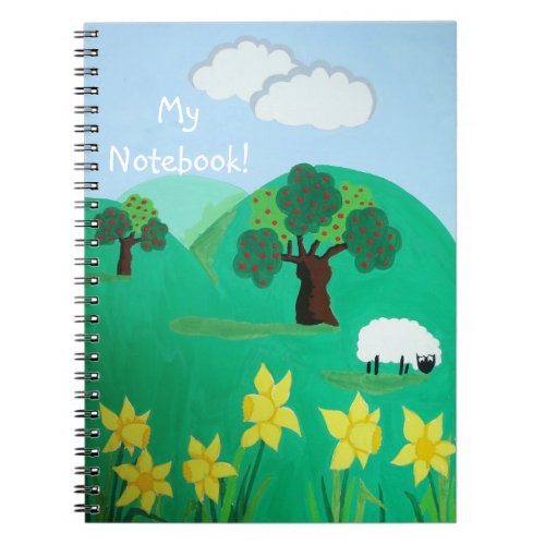 fun scenic illustration of cute sheep notebook