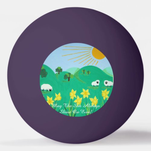 fun scenic illustration of cute sheep ping pong ball