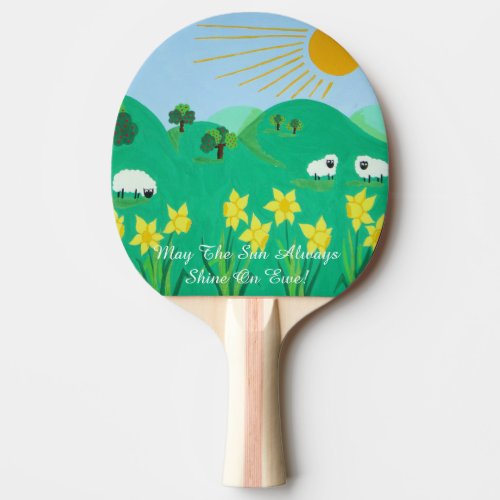 fun scenic illustration of cute sheep ping pong paddle