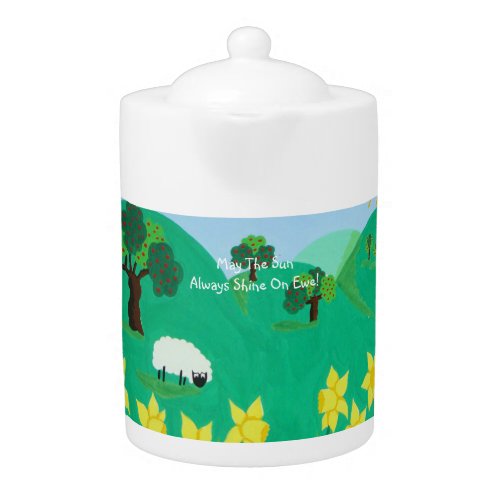 fun scenic illustration of cute sheep teapot