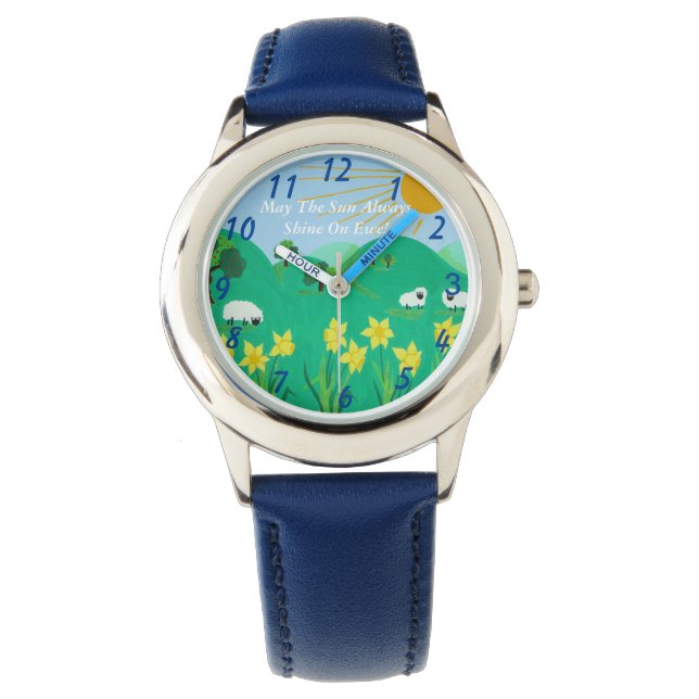 fun scenic illustration of cute sheep watch (Front)