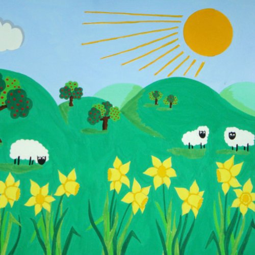 fun scenic illustration of cute sheep watch