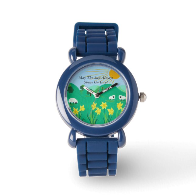 fun scenic illustration of cute sheep watch (Front)