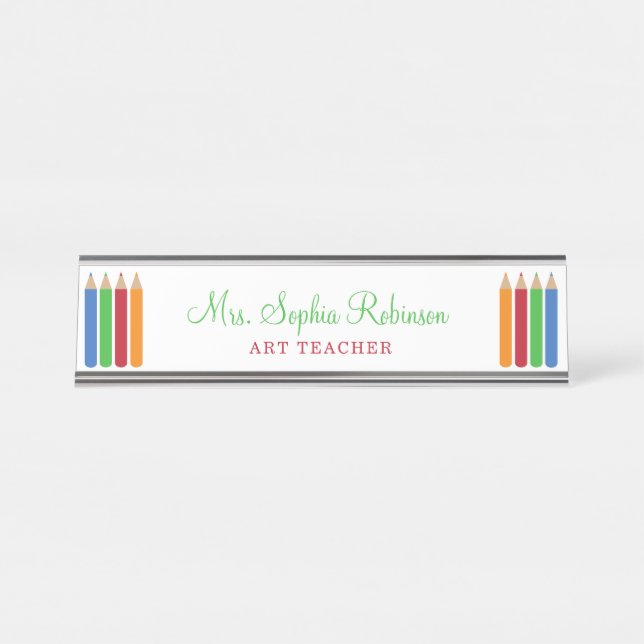 Fun School Teacher School Supplies Personalized Desk Name Plate (Front)