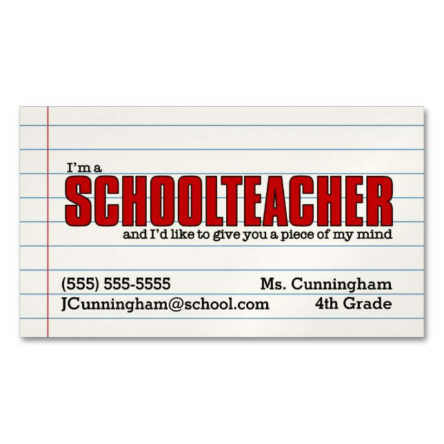 Fun Schoolteacher Magnetic Contact Card (Front)