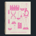 Fun Science Chemistry Laboratory Custom Pink Name Notebook<br><div class="desc">This fun custom notebook features a cute science and chemistry themed design in pink and white. Personalize it with your name. Great gift idea!</div>