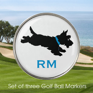 Fun Scottie Dog Monogrammed Blue Custom Golf Ball Marker