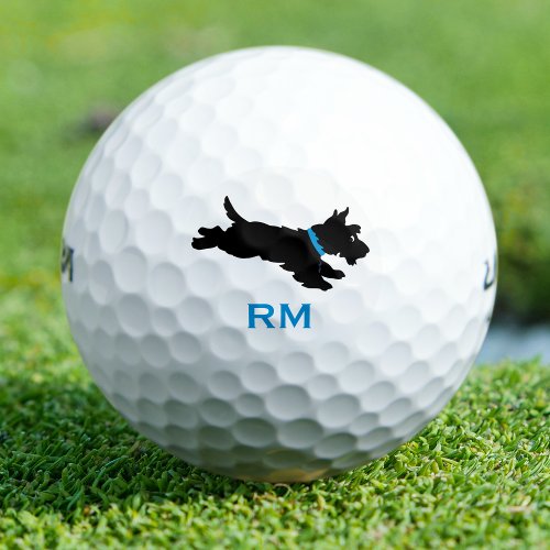 Fun Scottie Dog Monogrammed Blue Custom Golf Balls