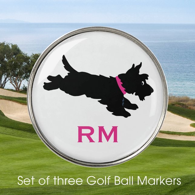 Fun Scottie Dog Monogrammed Pink Custom Golf Ball Marker (Creator Uploaded)