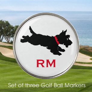 Fun Scottie Dog Monogrammed Red Custom Golf Ball Marker