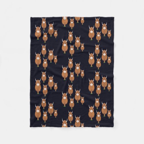 Fun Scottish Highland cow Fleece Blanket