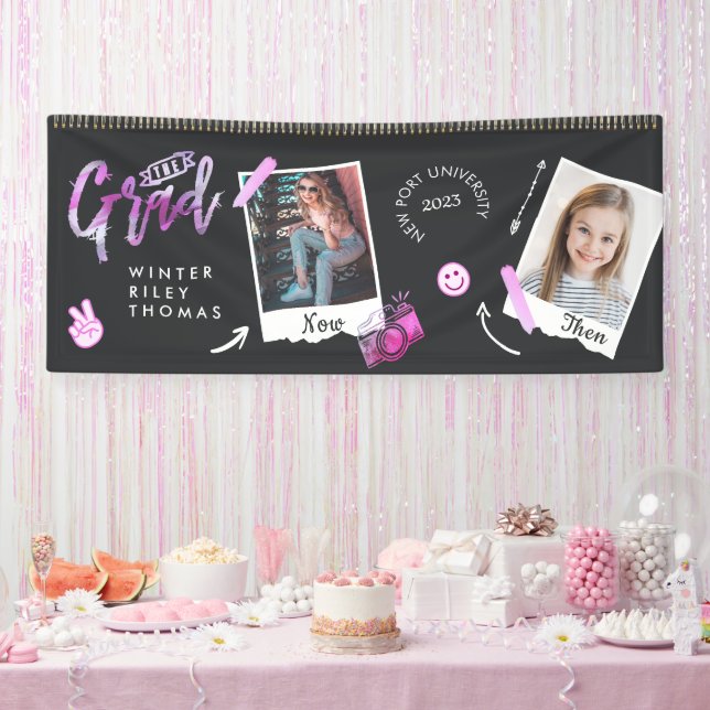 Fun Scrapbook Photo Album Notebook Then & Now Grad Banner (Party)