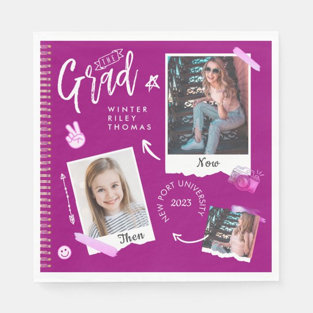 Fun Scrapbook Photo Album Notebook Then & Now Grad Napkins (Front)