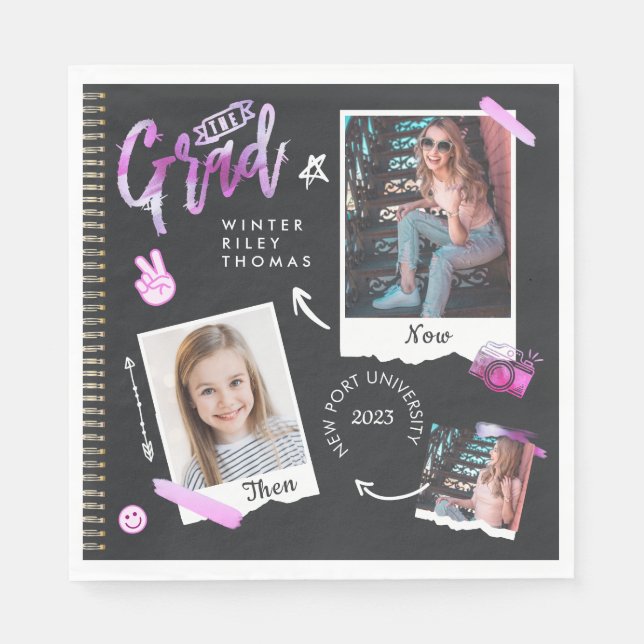 Fun Scrapbook Photo Album Notebook Then & Now Grad Napkins (Front)