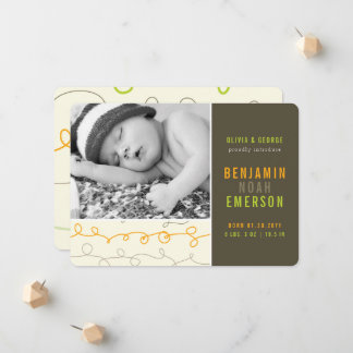 Fun Scribbles Baby Boy Photo Birth Announcement