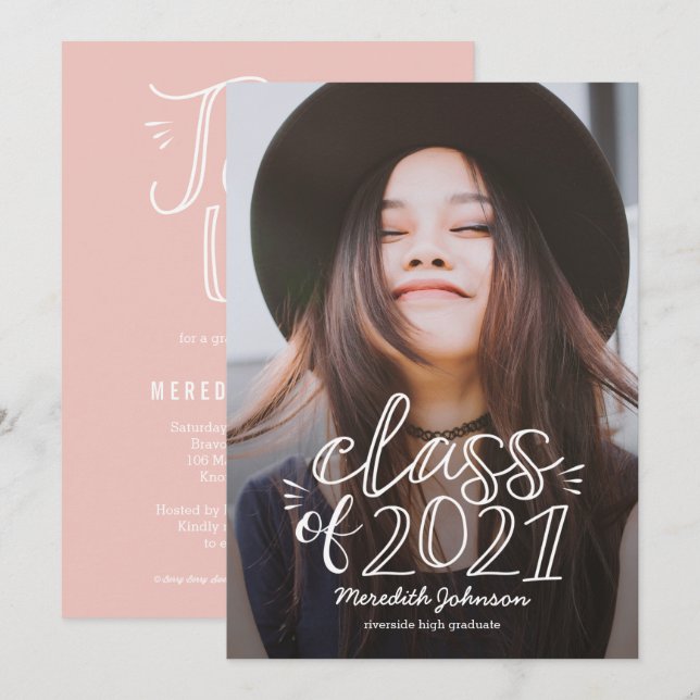 Fun Script EDITABLE COLOR Graduation Announcement (Front/Back)