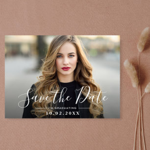 Fun script graduation save the date photo postcard