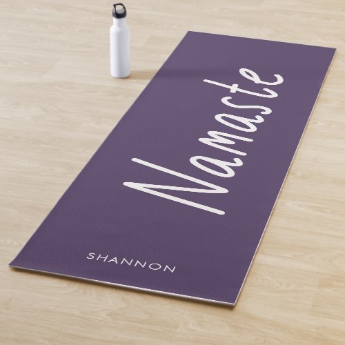 Fun Script Purple Namaste Personalized Name Yoga Mat