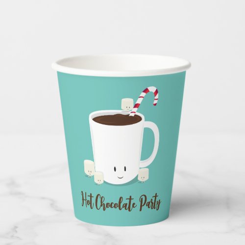 Fun Script Teal Hot Chocolate Party Paper Cups