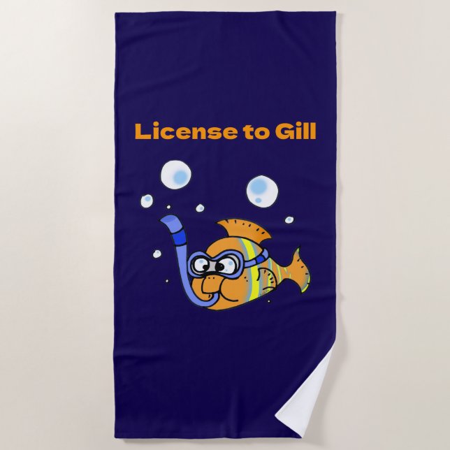 Fun Scuba Diving Fish Pun Design Beach Towel (Front)