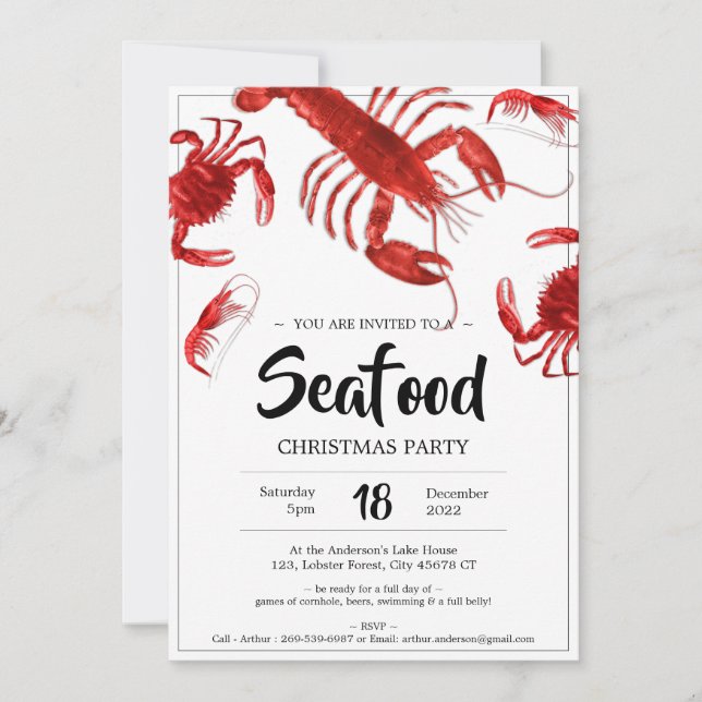 Fun Seafood Christmas Party Crab Lobster  Invitation (Front)