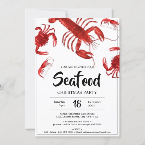 Fun Seafood Christmas Party Crab Lobster  Invitation