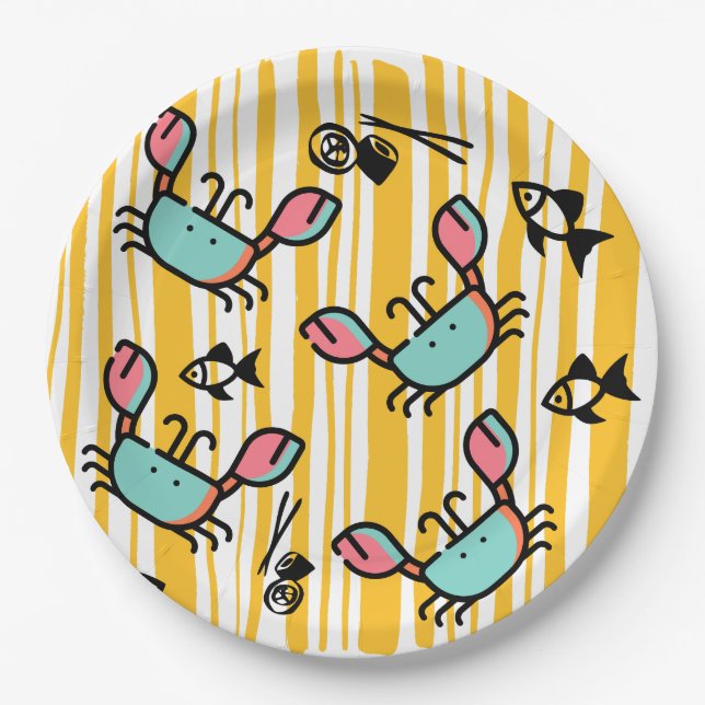 Fun Seafood Crab Fish  Paper Plates (Front)