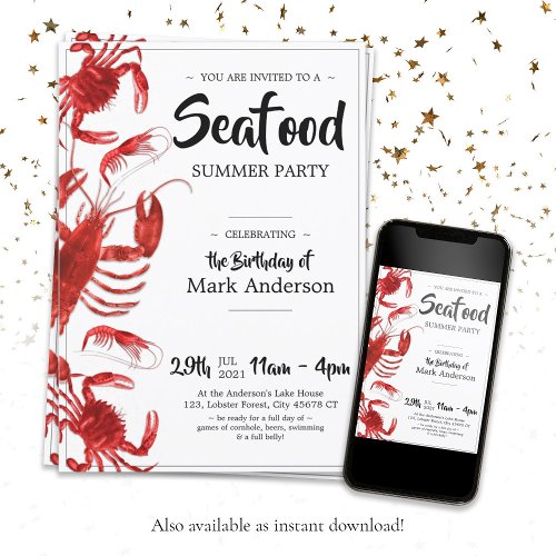 Fun Seafood Summer Birthday Party  Invitation