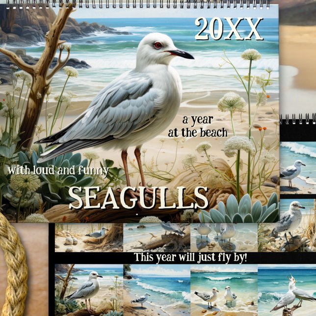 Fun Seagull Art Coastal  Calendar (A fine art calendar featuring paintings of seagulls. Great for anyone who loves birds and beach)