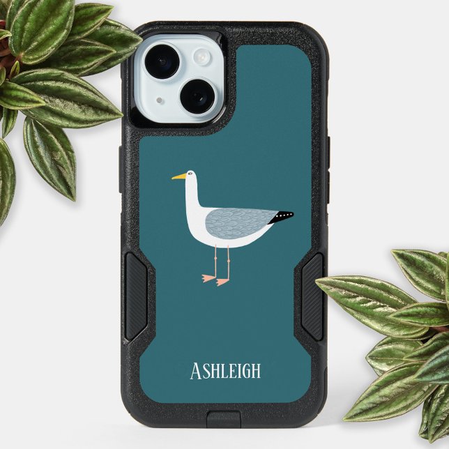 Fun Seagull Personalized iPhone 15 Case (Personalized name fun seagull bird cell phone case)