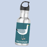 Fun Seagull Personalized Stainless Steel Water Bottle<br><div class="desc">A cheeky seagull standing by the deep green ocean. Perfect for those who love all things coastal.  Customize by changing the name.</div>