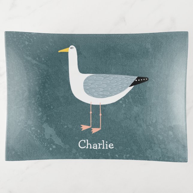 Fun Seagull Personalized Trinket Tray (Front)