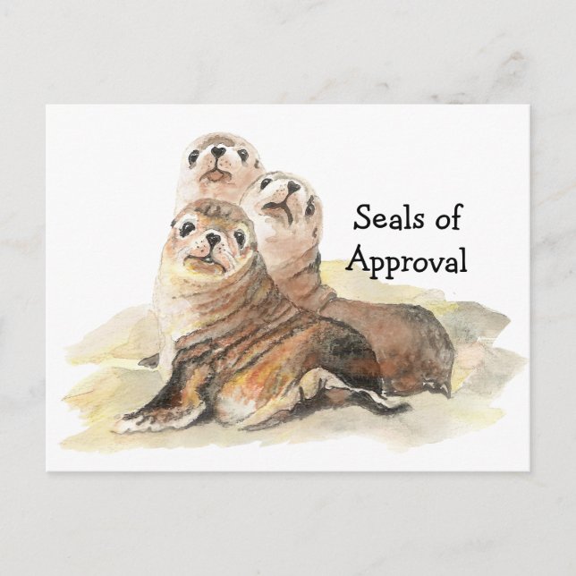 Fun "Seals of Approval" with Cute Watercolor Seals Postcard (Front)