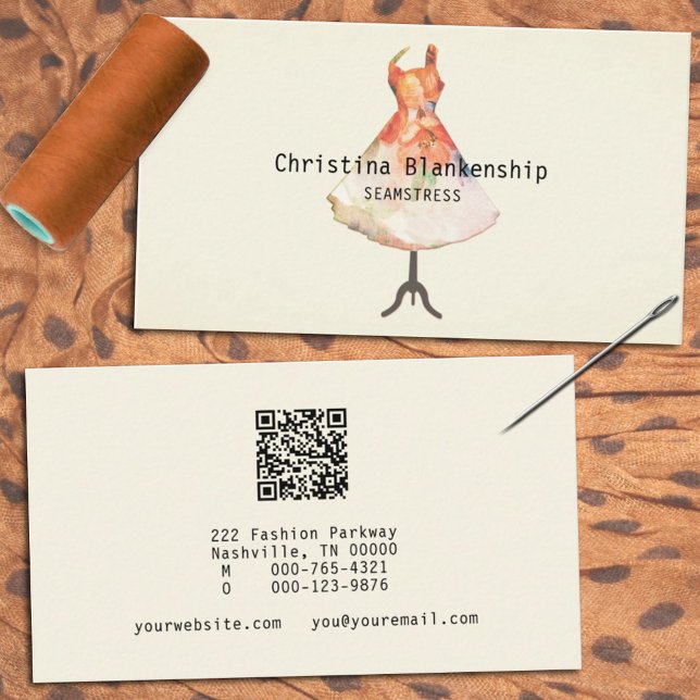 Fun Seamstress Mannequin Torso QR Code Custom  Business Card (Creator Uploaded)
