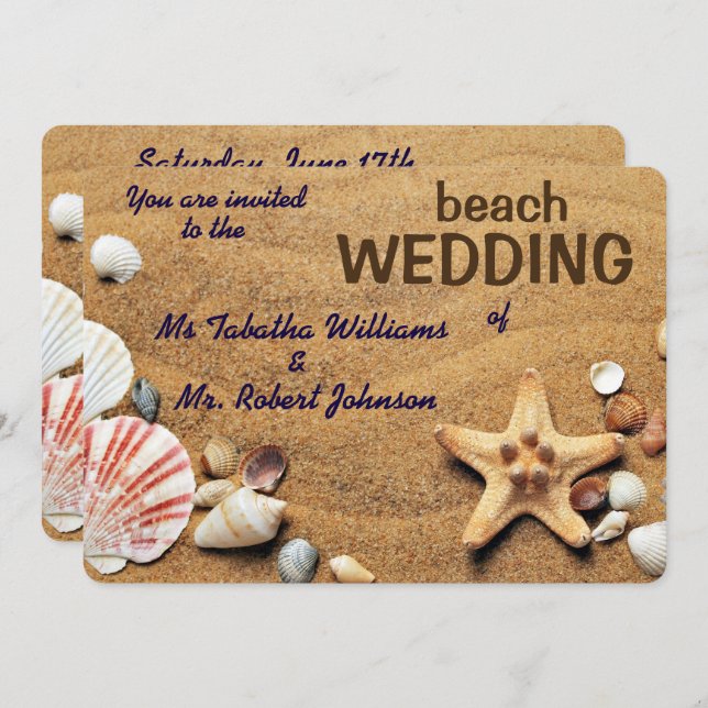 Fun Seashells Design Beach Wedding Invitation (Front/Back)
