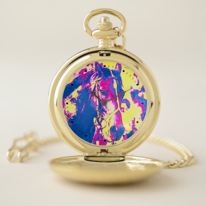 Fun Seattle Slew Thoroughbred Racehorse Watercolor Pocket Watch