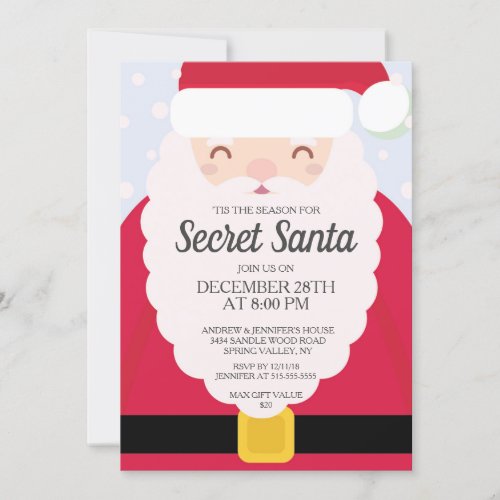 FUN Secret Santa Gift Exchange Party Invitation