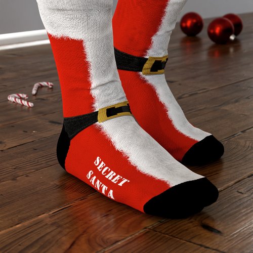 Fun Secret Santa Red and White Christmas Socks