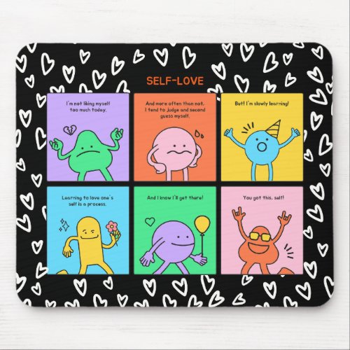 Fun Self Love Colorful Comic Black Background  Mouse Pad