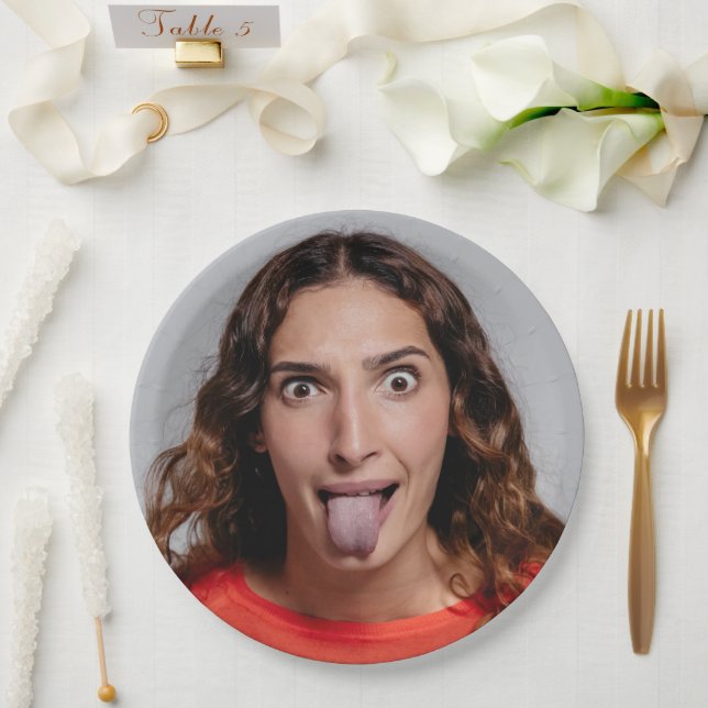 FUN Selfie Photo Upload | Your Face Fun Party Paper Plates (Wedding)