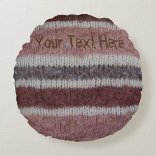 fun shabby chic brown and beige knitted stripes  round pillow